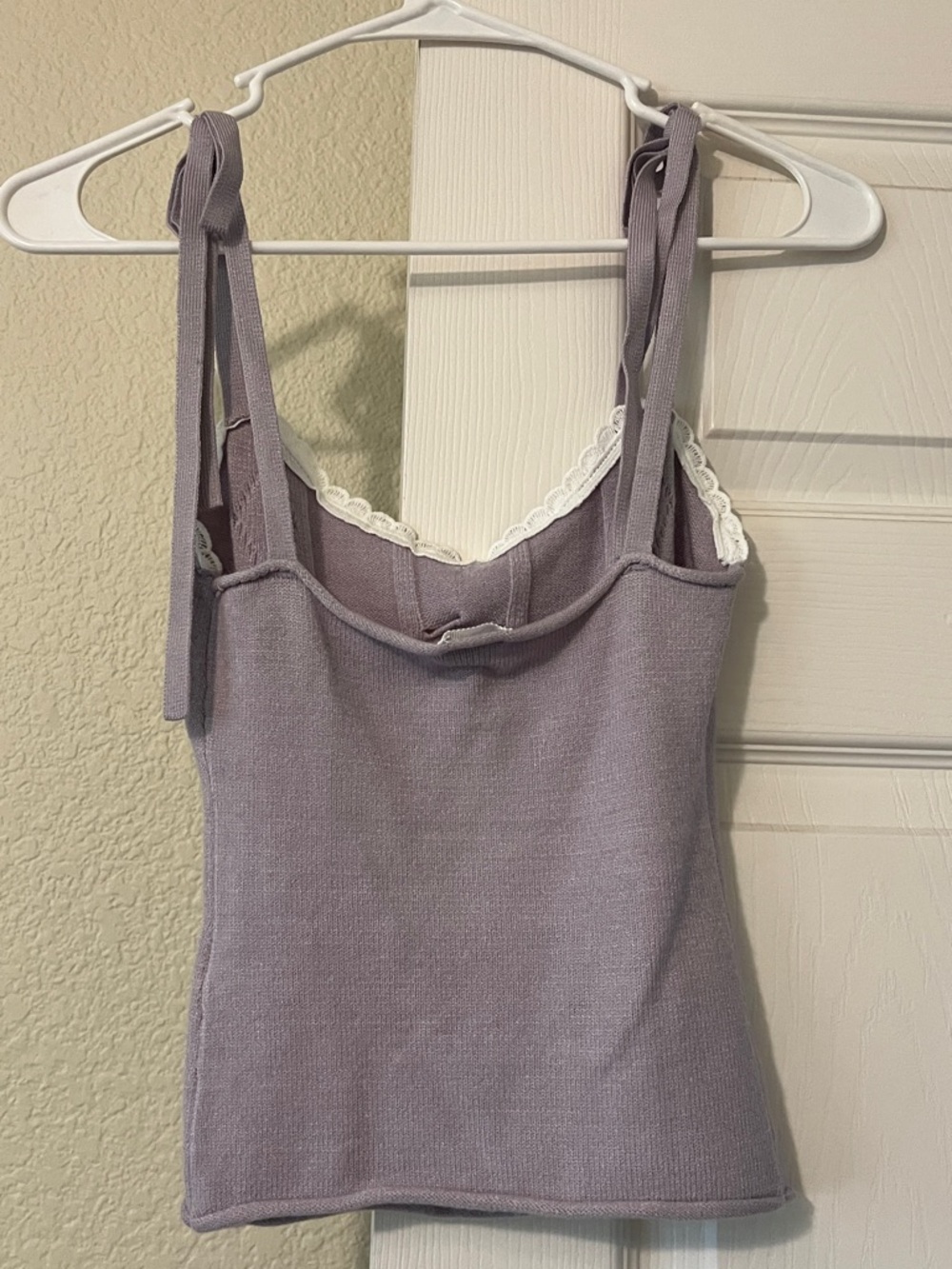 Kimchi Blue Lavender Knit Tie-Shoulder Tank with Lace Trim - Picture 3 of 6